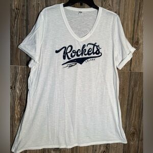 White V-Neck T-Shirt with Rockets Logo